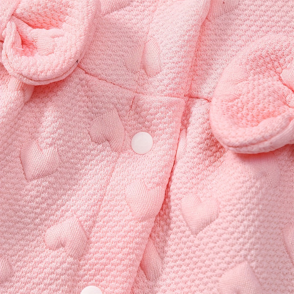 Soft Heart Print Long Sleeve Big Fur Collar Hooded Baby Jumpsuit