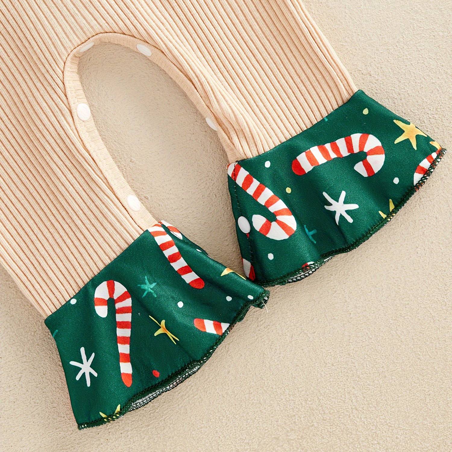 2PCS Candy Cane Cutie Letter and Printed Baby Jumpsuit