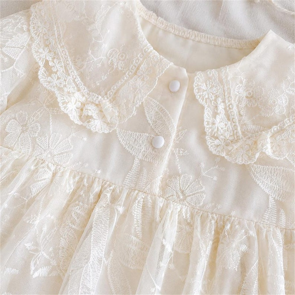 Gorgeous Solid Color Long Sleeve Floral Embroidery Baby Romper