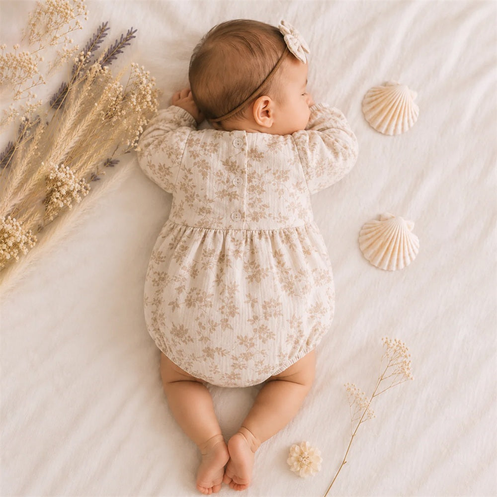 2PCS Gorgeous Floral Print Long Sleeve Baby Girl Romper