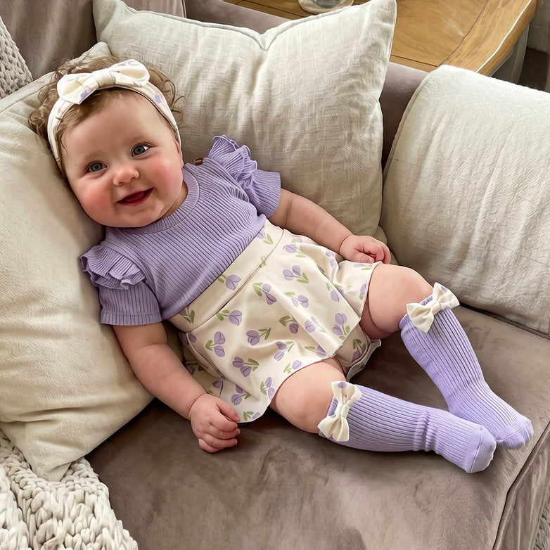 3PCS Charming Floral Print Long Sleeve Baby Romper