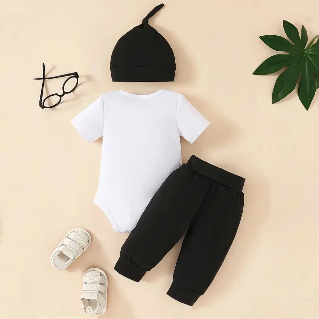 3PCS Little Man Letter Printed Short Sleeve Baby Set