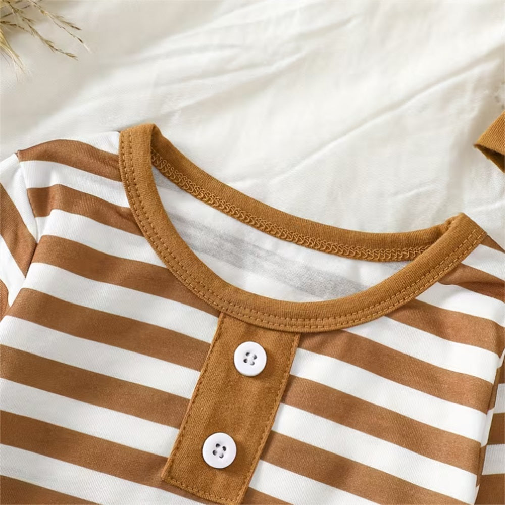 2PCS Cute Puppy Print Striped Long Sleeve Baby Set