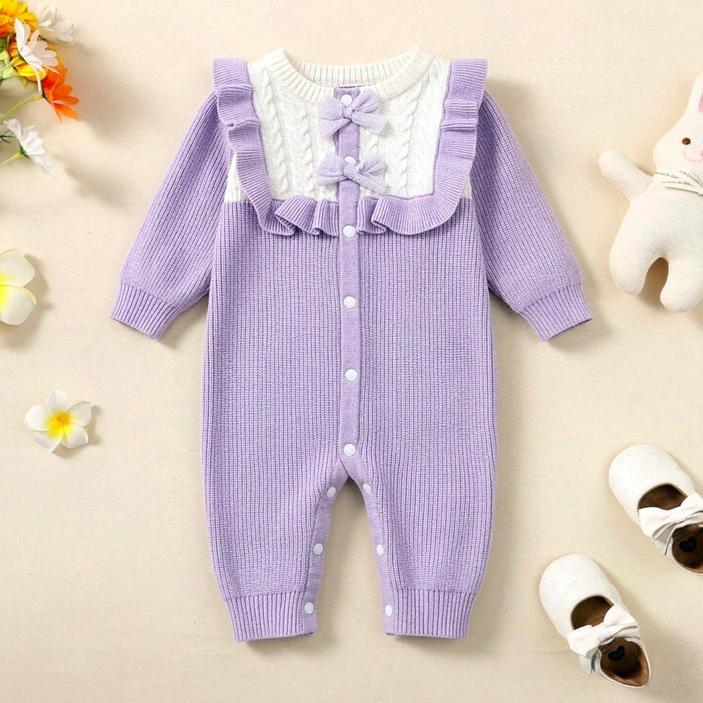 Pretty Colorblock Knit Long Sleeve Baby Girl Jumpsuit