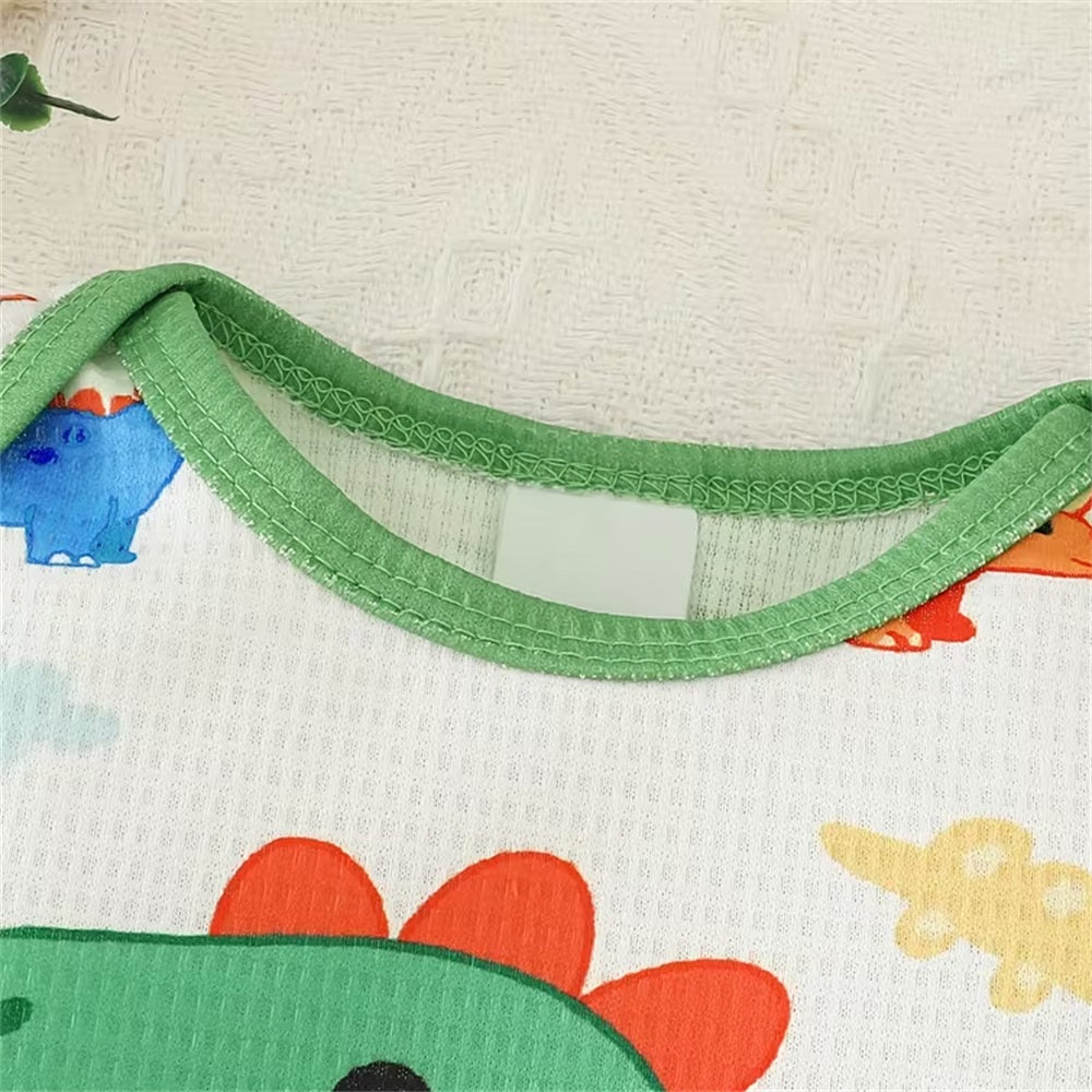 3PCS Cute Cartoon Dinosaur Print Short Sleeve Baby Boy Set