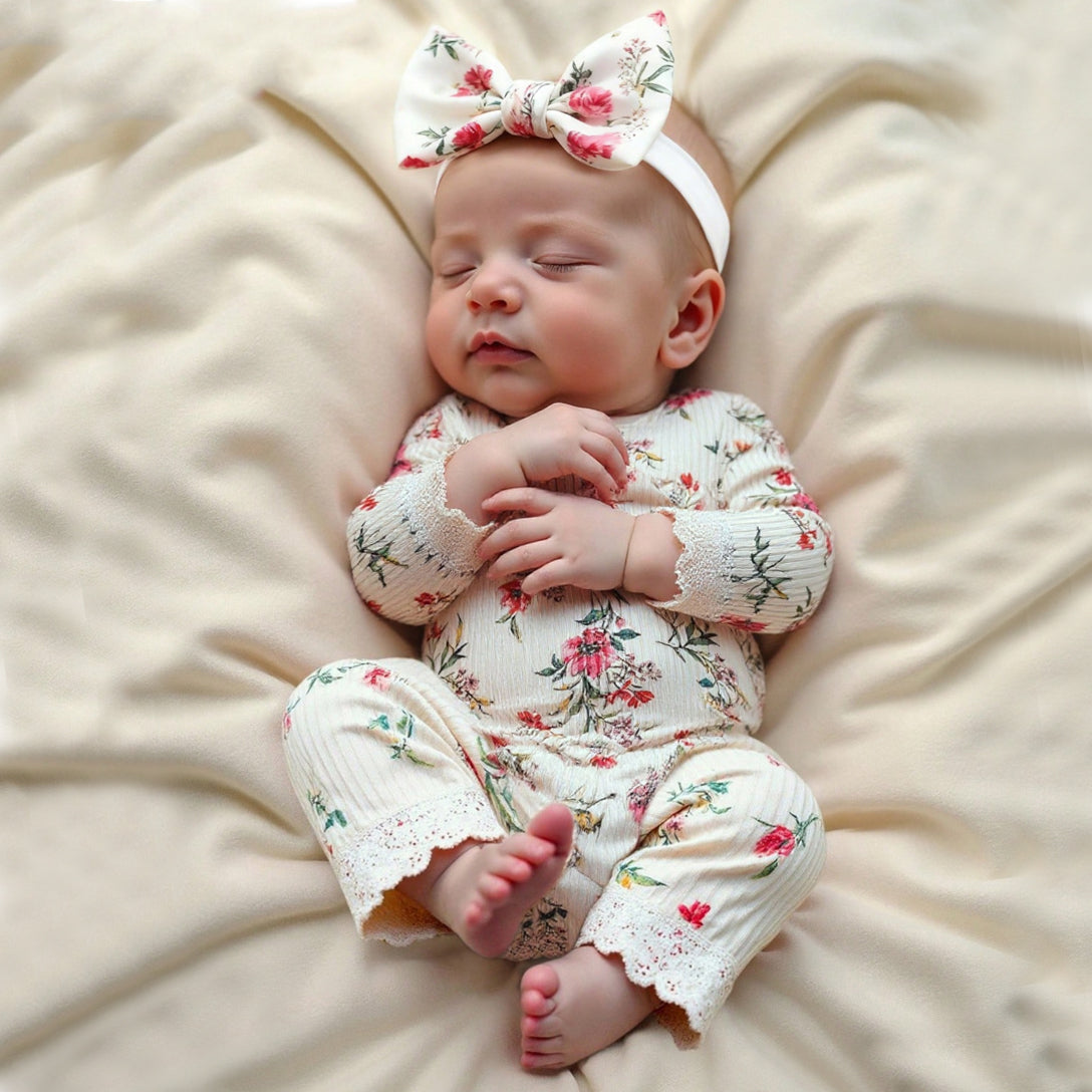 2PCS Sweet Floral Print Baby Girl Jumpsuit