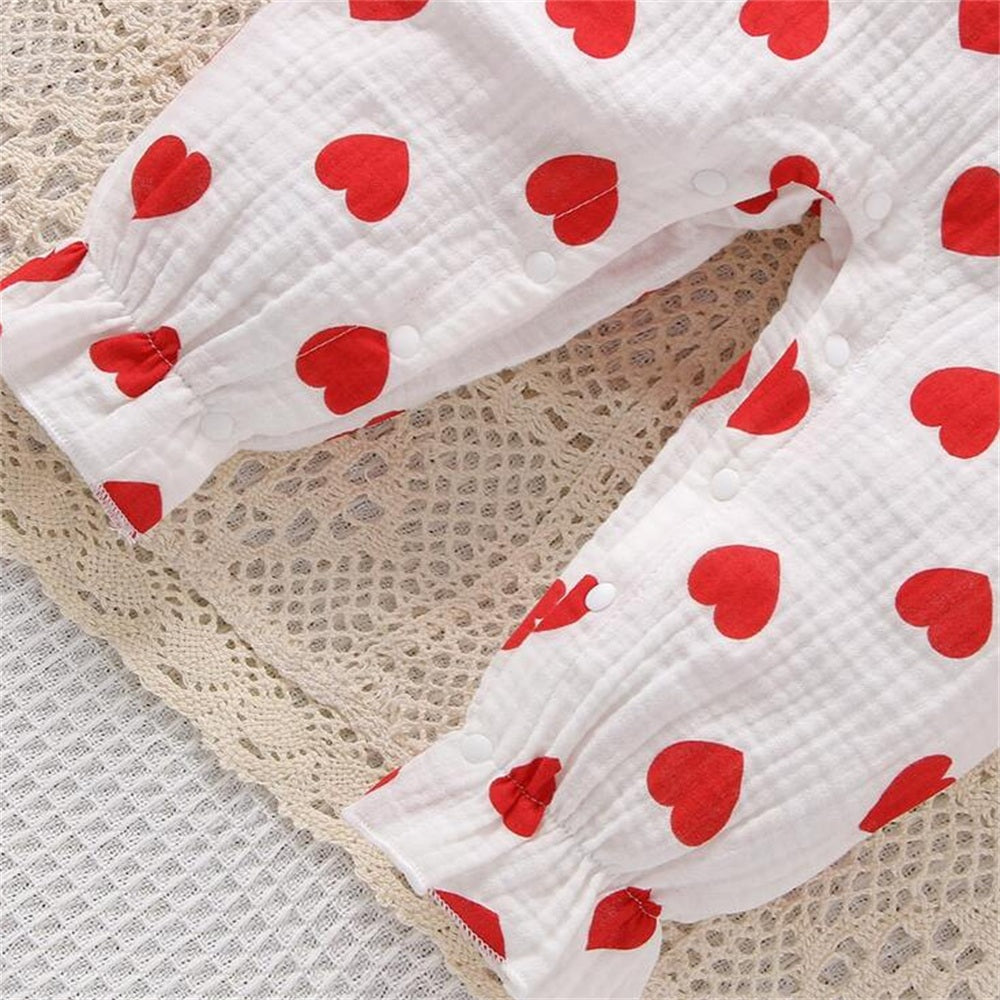 2PCS Winsome Heart Print Long Sleeve Baby Jumpsuit