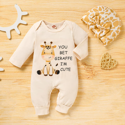 2PCS You Bet Giraffe Printed Ruffle Baby Jumpsuit