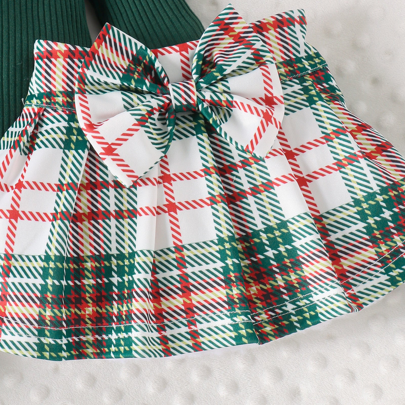 3PCS Stylish Plaid Printed Bow Long Sleeve Baby Set