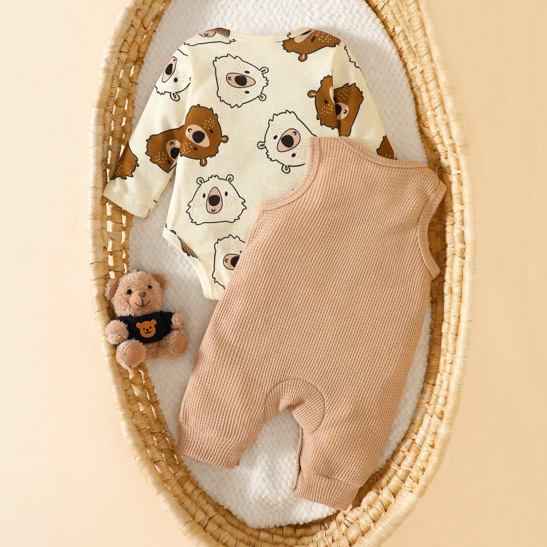 2PCS Lovely Bear Printed Long Sleeve Baby Set