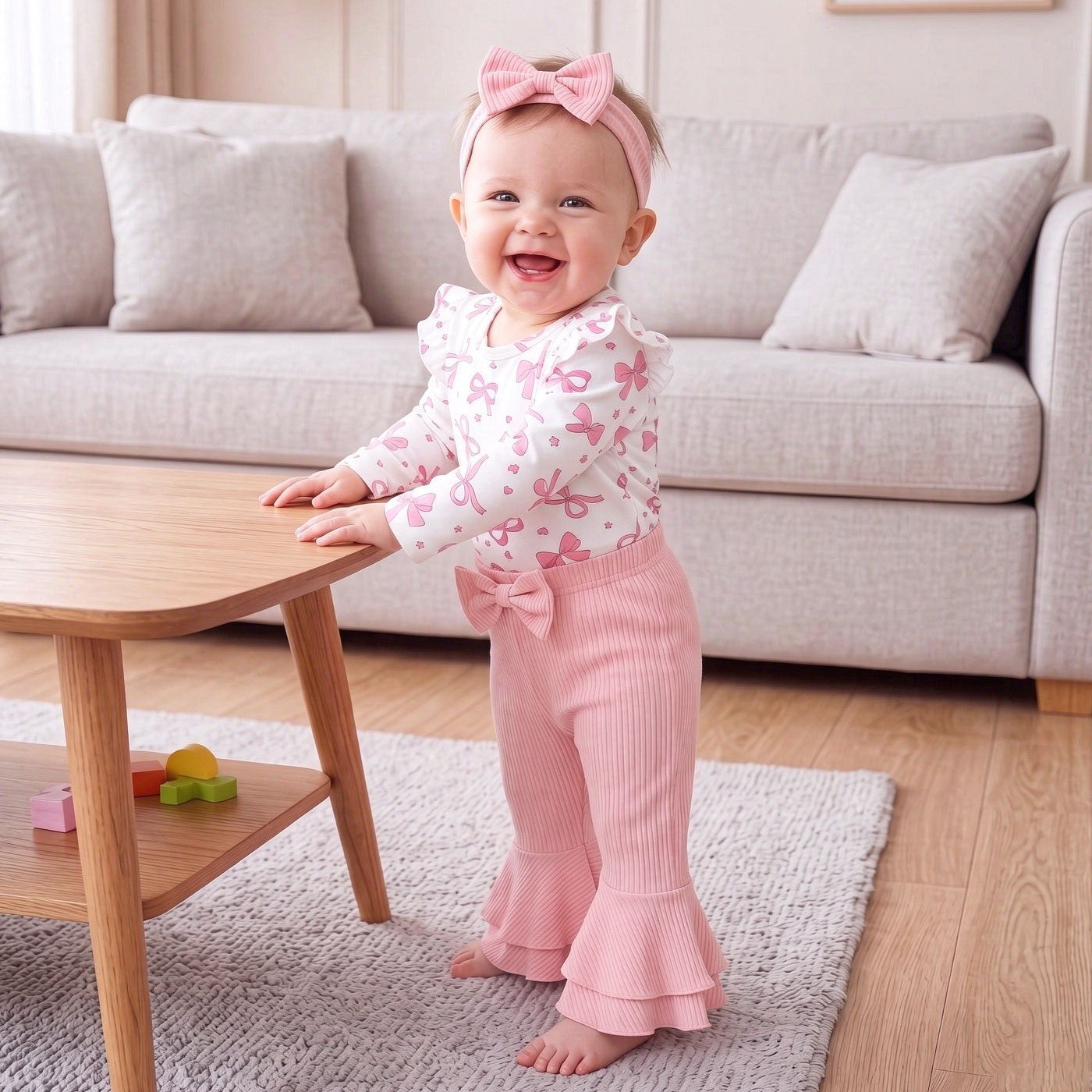 4PCS Pretty Bow Printed Long Sleeve Baby Girl Set