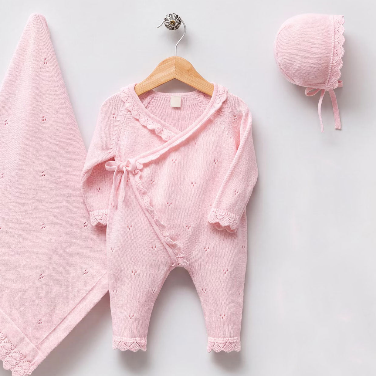 2PCS Lovely Solid Color Knit Long Sleeve Baby Girl Jumpsuit