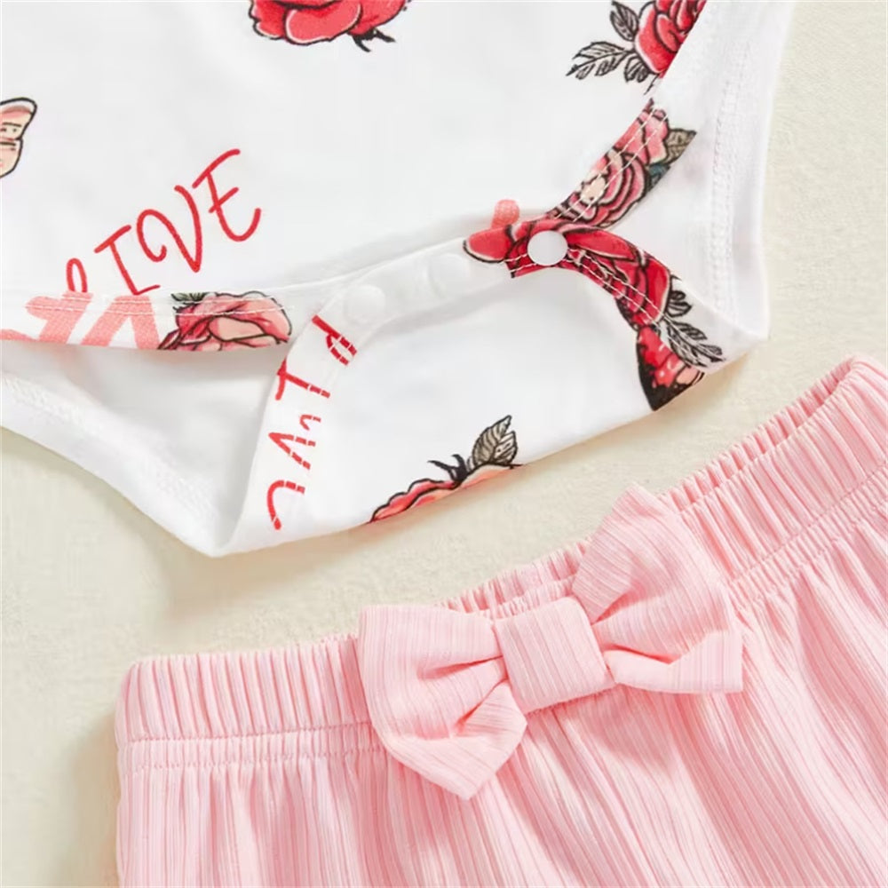 3PCS Butterfly and Rose Print Long Sleeve Baby Set
