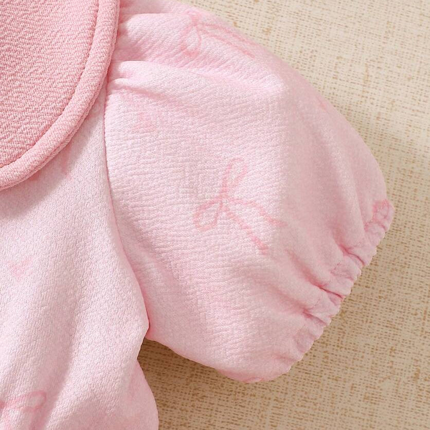 Sweet Bow Print Puff Sleeve Baby Romper
