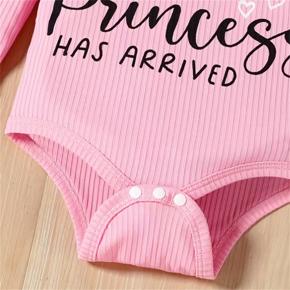 3PCS Princess Has Arrived Letter Printed Leopard Long Sleeve Baby Set