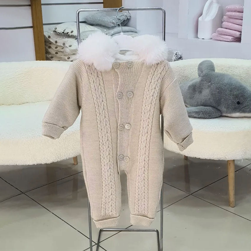 Comfy Solid Color Knit Fuzzy Long Sleeve Hoodie Baby Jumpsuit
