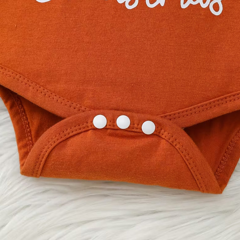 3PCS My First Christmas Letter Gingerbread Printed Overalls Baby Set