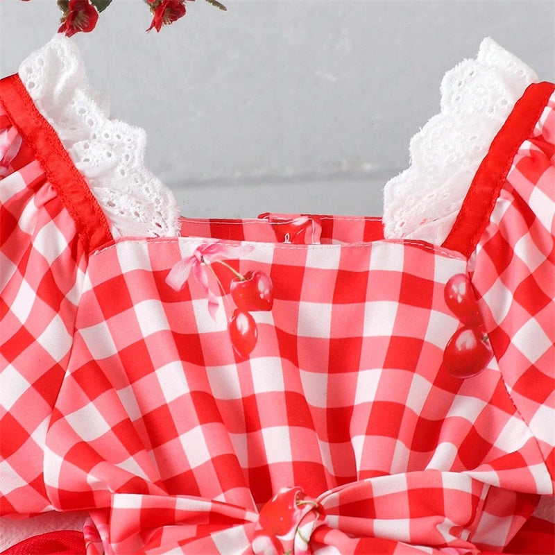 Cute Plaid Printed Short Sleeve Baby Mesh Romper