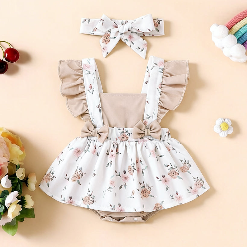 2PCS Timeless Floral Print Flutter Sleeve Baby Romper