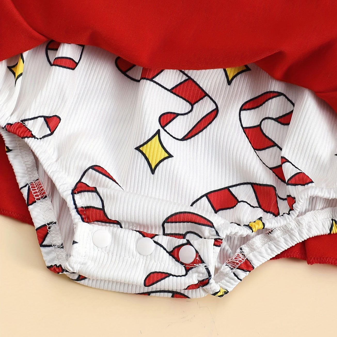 2PCS Christmas Santa Claus Embroidery Candy Cane Printed Baby Romper