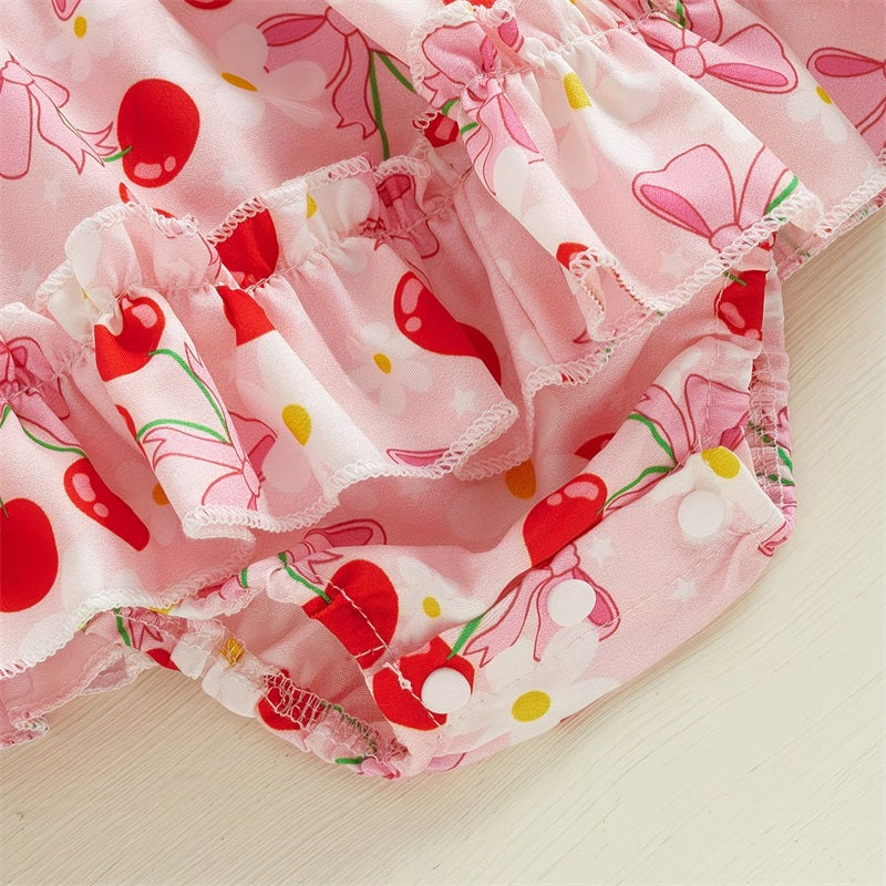 2PCS Lovely Cherry Printed Short Sleeve Baby Romper