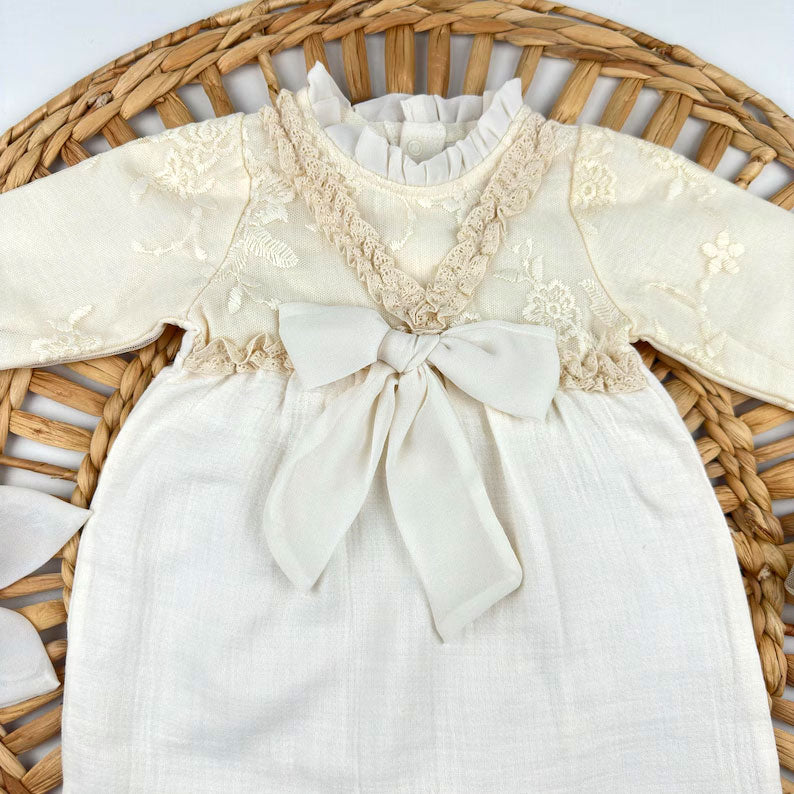 2PCS Delicate Lace Crochet Trim Long Sleeve Baby Girl Jumpsuit