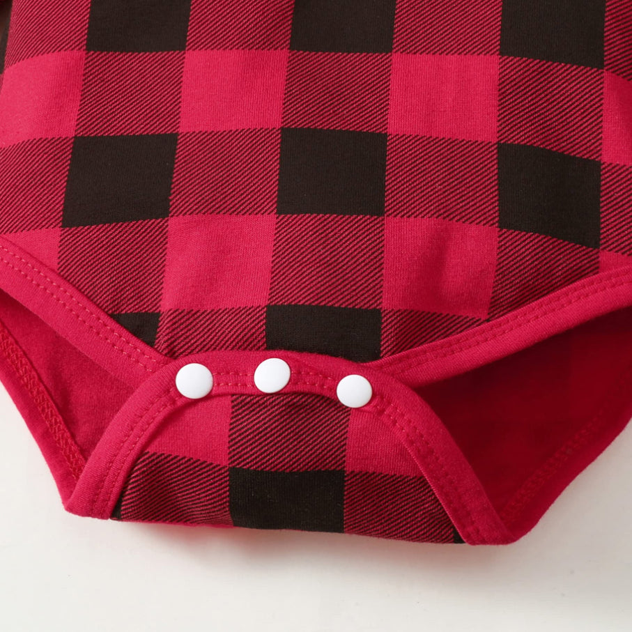 3PCS Mama's Boy Letter Plaid Printed Baby Set