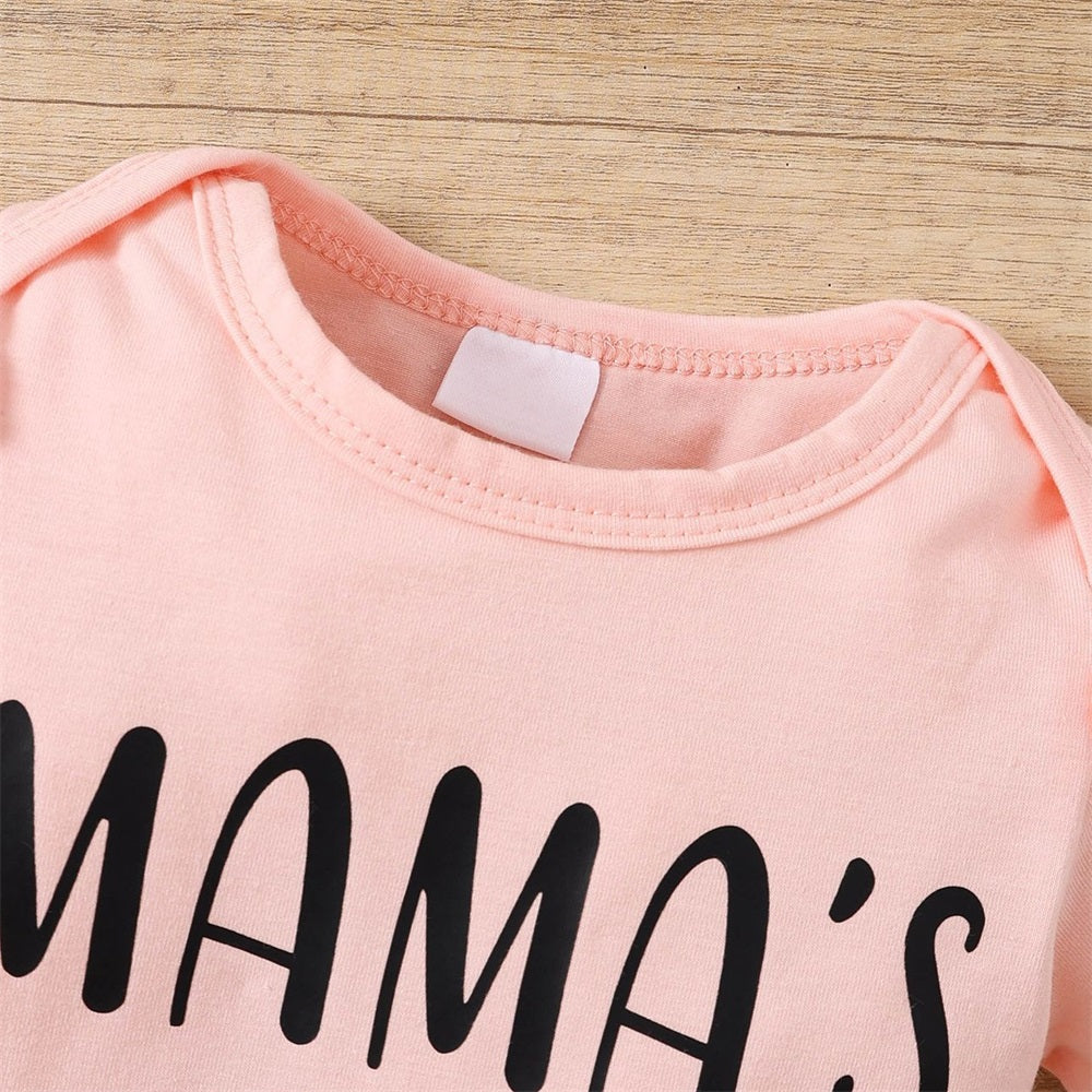 3PCS Mama's Bestie Letter Floral Printed Short Sleeve Baby Set
