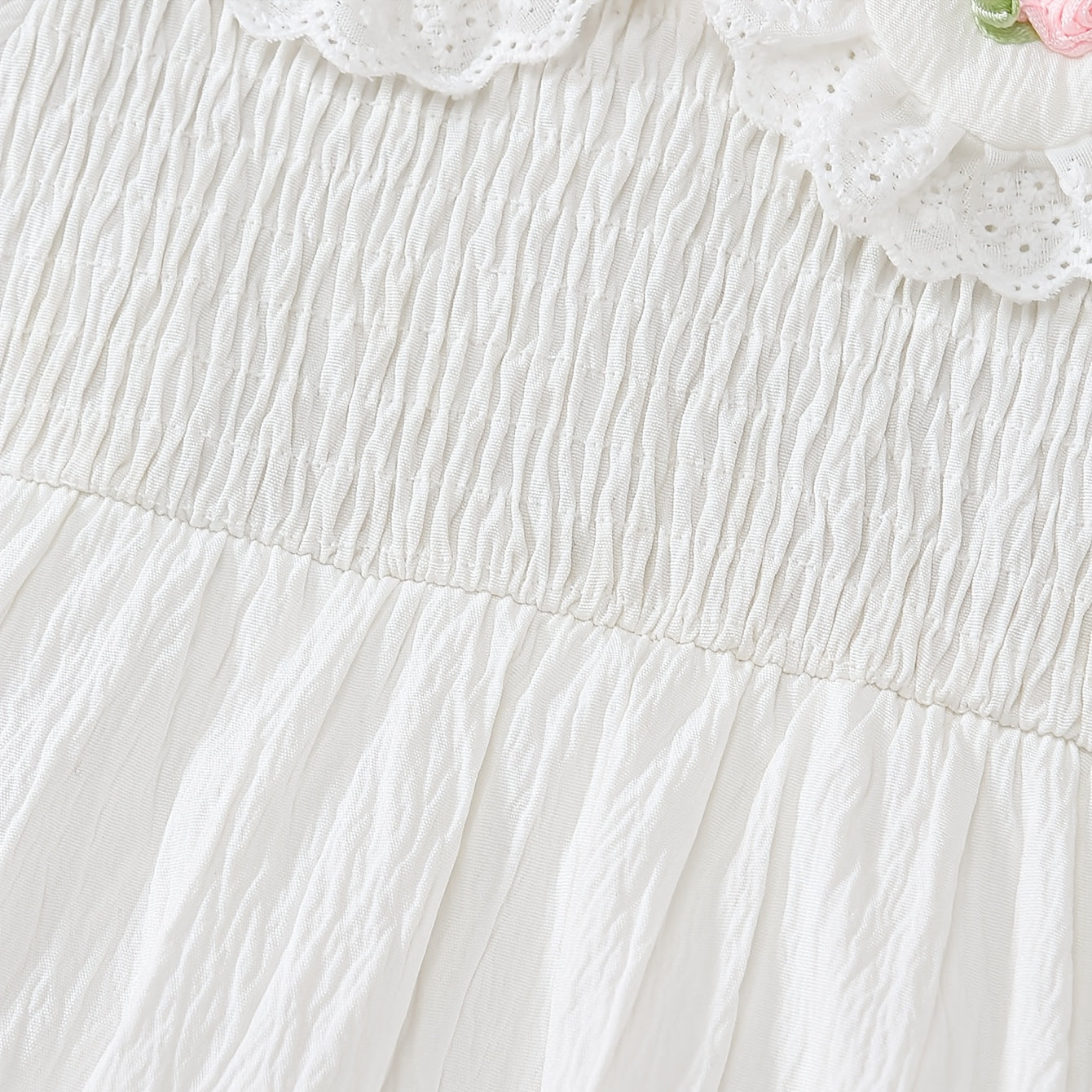 Sweet Floral Applique and Lace Trim Puff Sleeve Baby Girl Romper