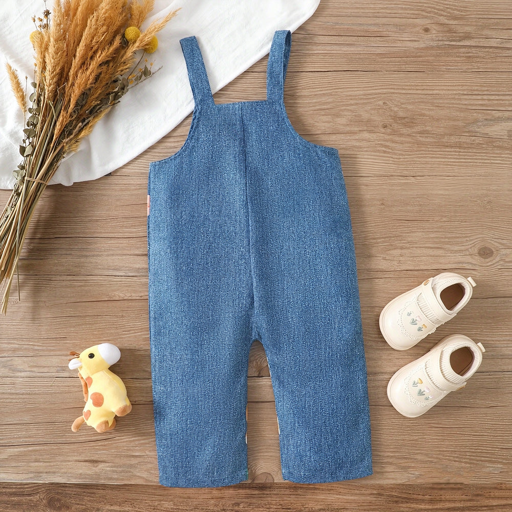 Cute Animal Printed Denim Baby Overalls