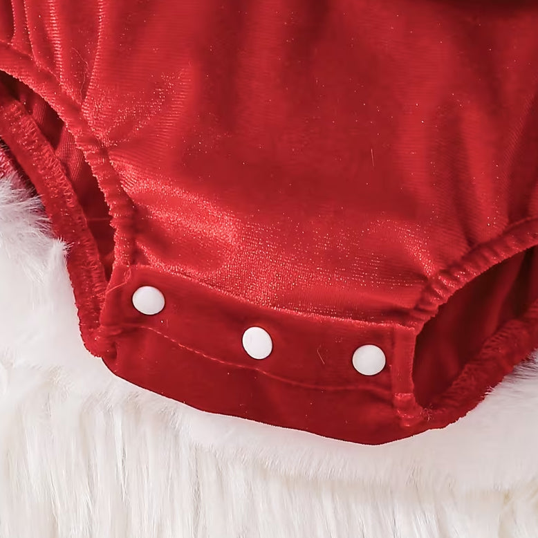 2PCS Chic Faux Fur Color Block Christmas Baby Girl Velvet Romper