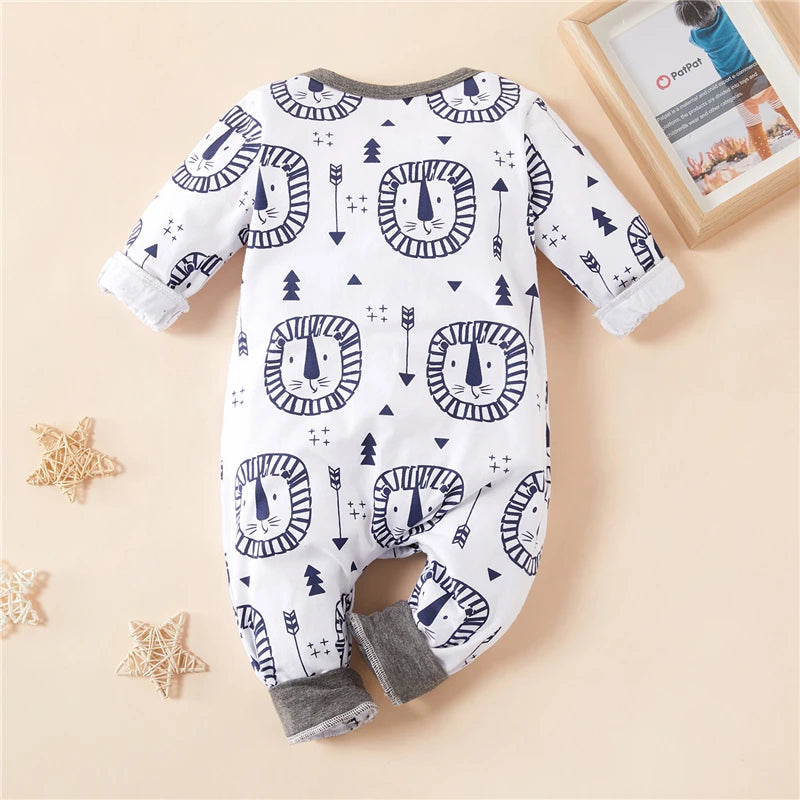 Casual Tribal Lion and Arrow Print Long Sleeve Baby Jumpsuit