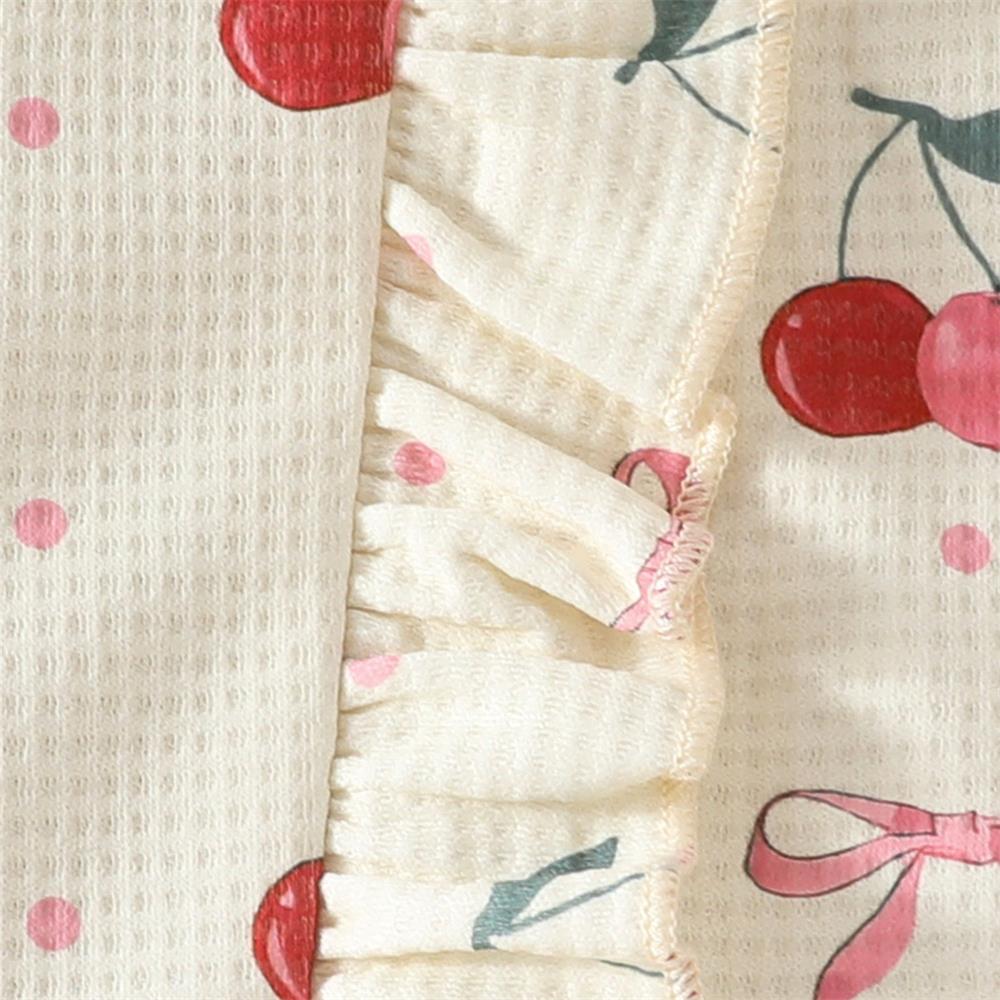 2PCS Cherry and Bow Print Ruffle Long Sleeve Baby Jumpsuit