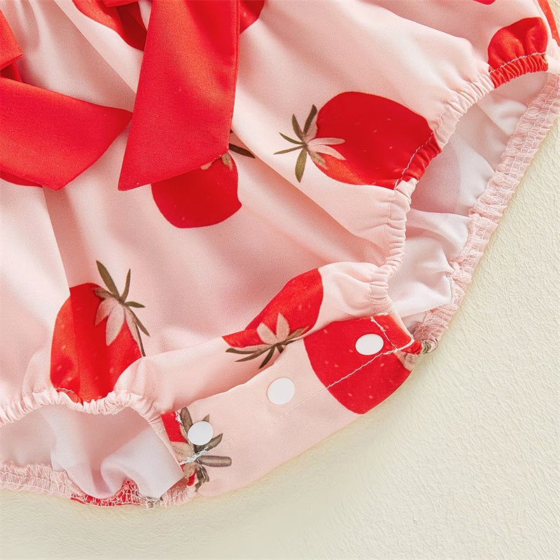2PCS Mama's Bestie Letter Embroidery Strawberry Print Baby Romper