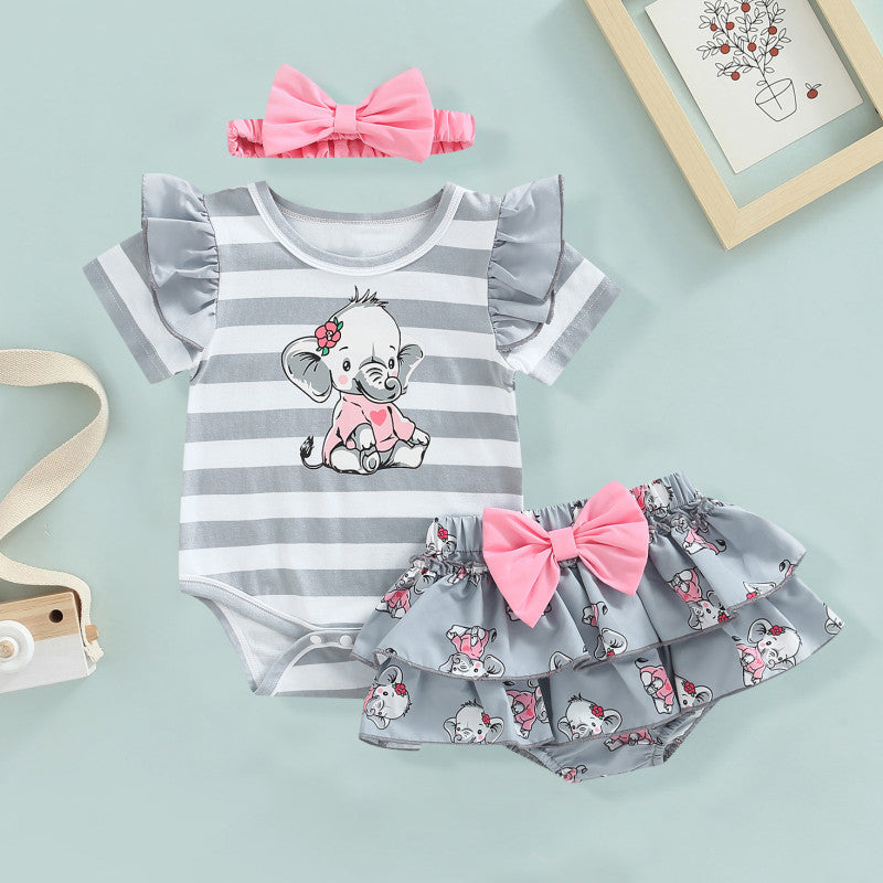 3PCS Lovely Elephant Printed Baby Set