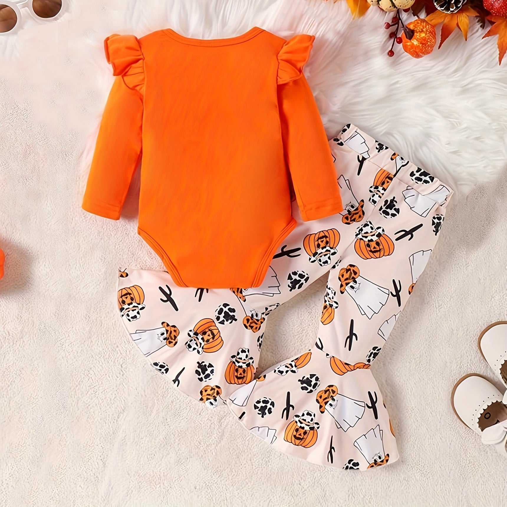 2PCS Cute Halloween Spooky Printed Long Sleeve Baby Set