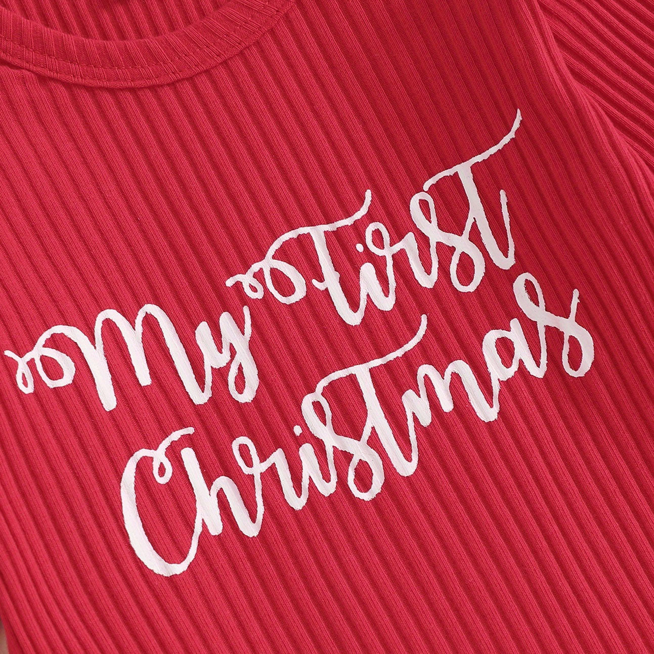 3PCS My First Christmas Letter Plaid Santa Claus Print Long Sleeve Baby Set