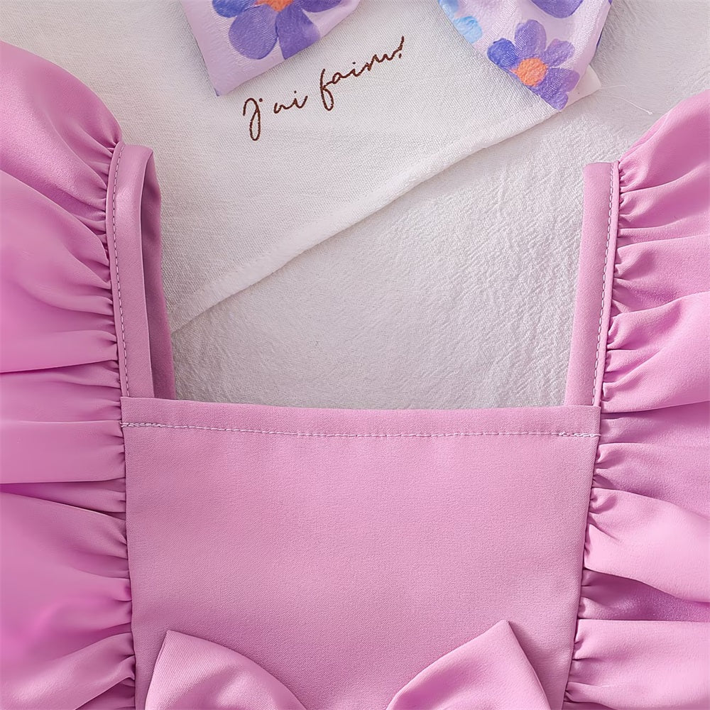 2PCS Stylish Floral Printed Frill Trim Short Sleeve Baby Romper