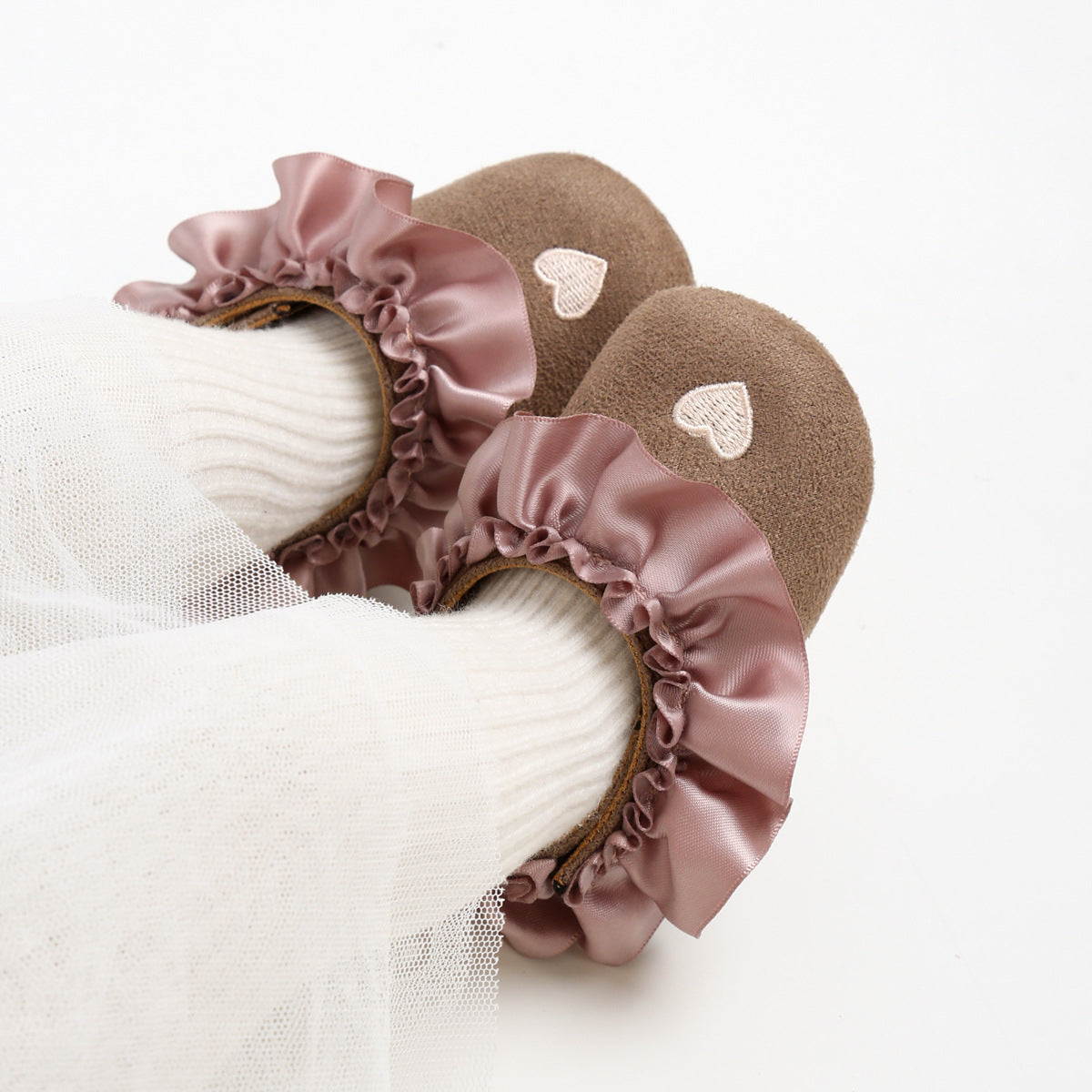Heart Embroidery Anti Slip Soft Girls Baby Shoes