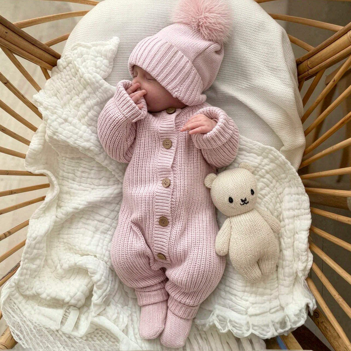 2PCS Pretty Solid Color Knit Long Sleeve Baby Girl Jumpsuit