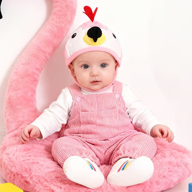 3PCS Cute Flamingo Hat Long Sleeve Baby Girl Corduroy Overalls Set