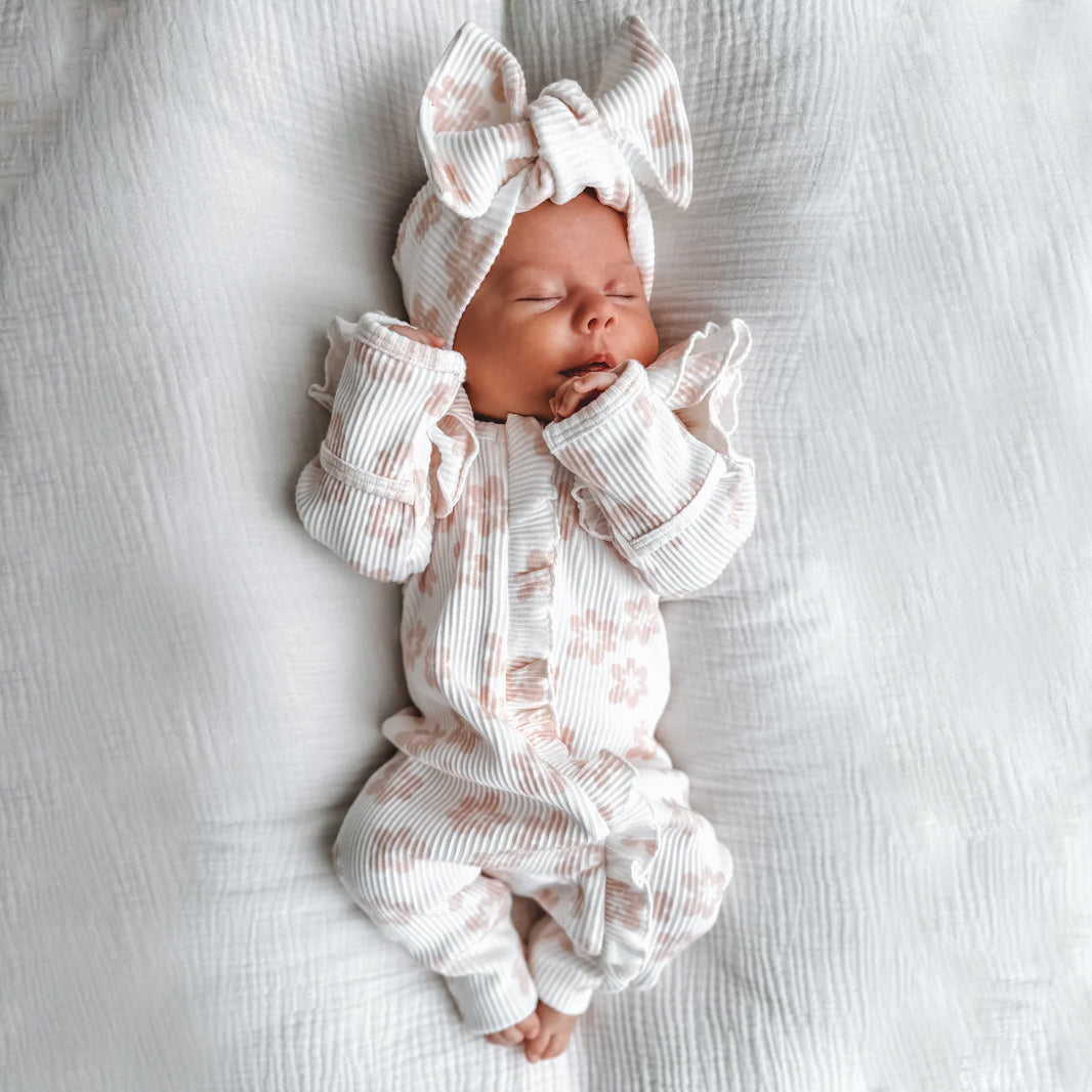 2PCS Pretty Floral Printed Ruffle Decor Long Sleeve Baby Jumpsuit