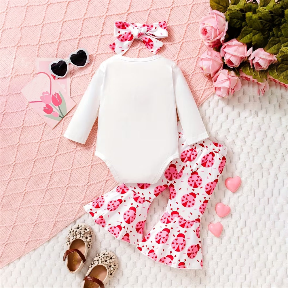 3PCS Mama's Letter Love BUG Letter Print Long Sleeve Baby Set