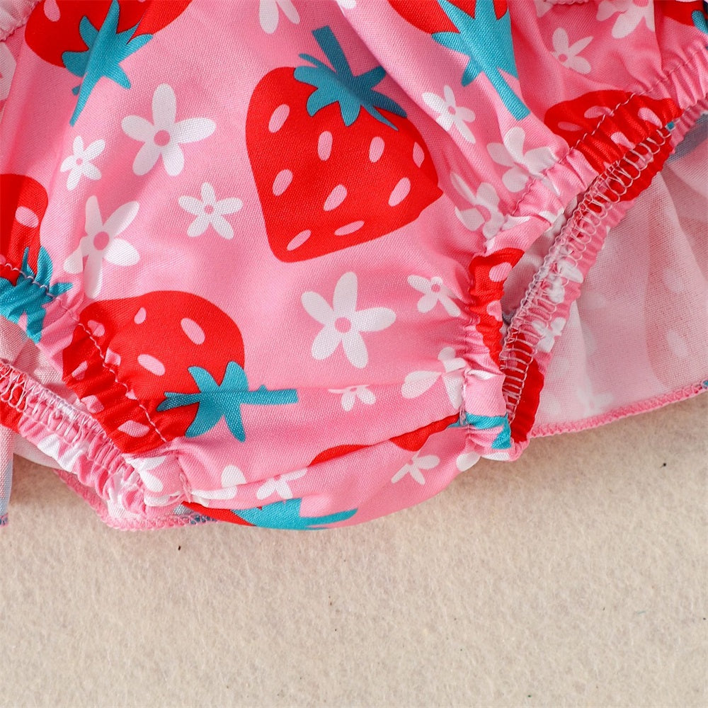 4PCS Sweet One Letter Strawberry Print Short Sleeve Baby Set