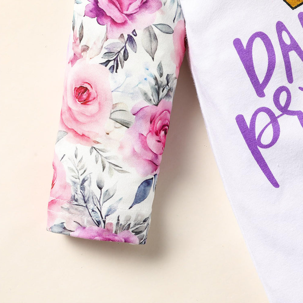 2PCS Daddy's Princess Letter Crown and Floral Print Baby Jumpsuit
