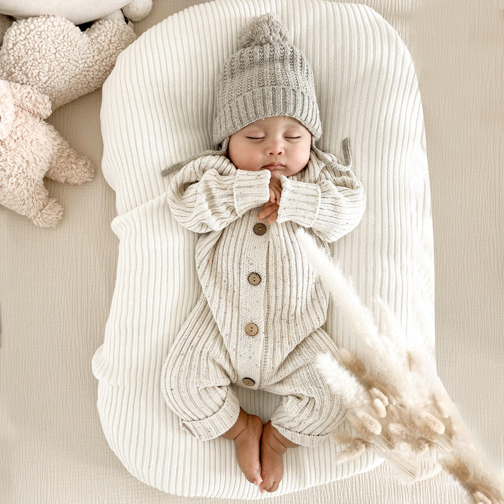 Casual Solid Color Knitted Long Sleeve Baby Jumpsuit