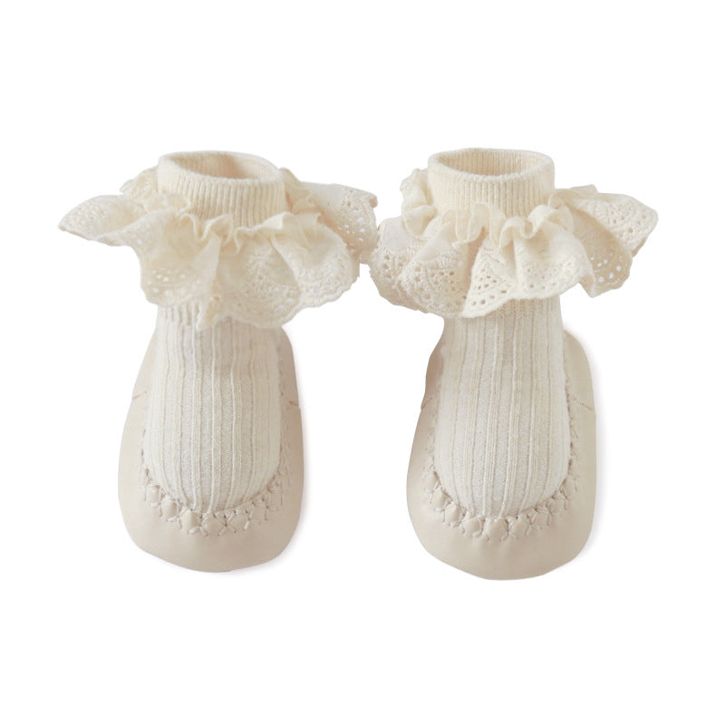 Lovely Lace Trim Soft Socks Integrated Baby Shoes