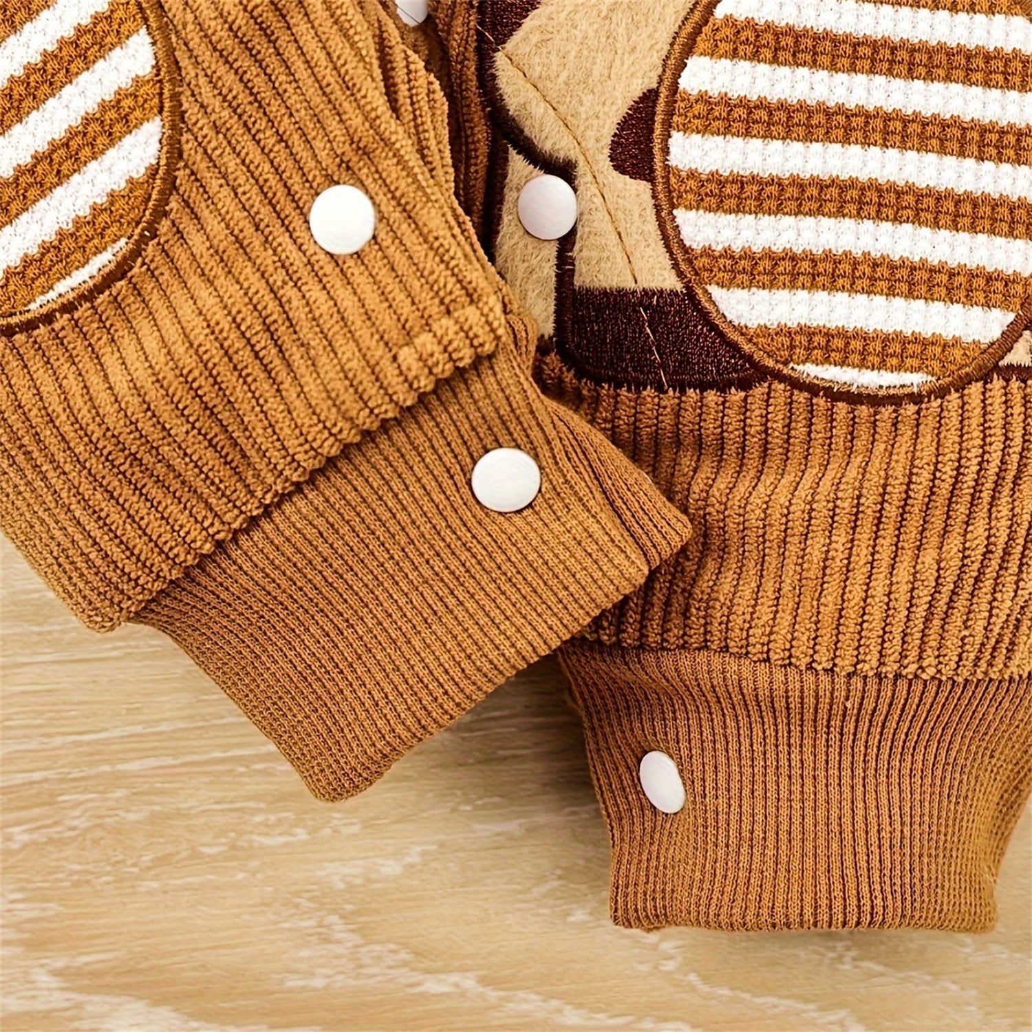 Cute Giraffe Embroidery Stripe Print Long Sleeve Hoodie Baby Jumpsuit
