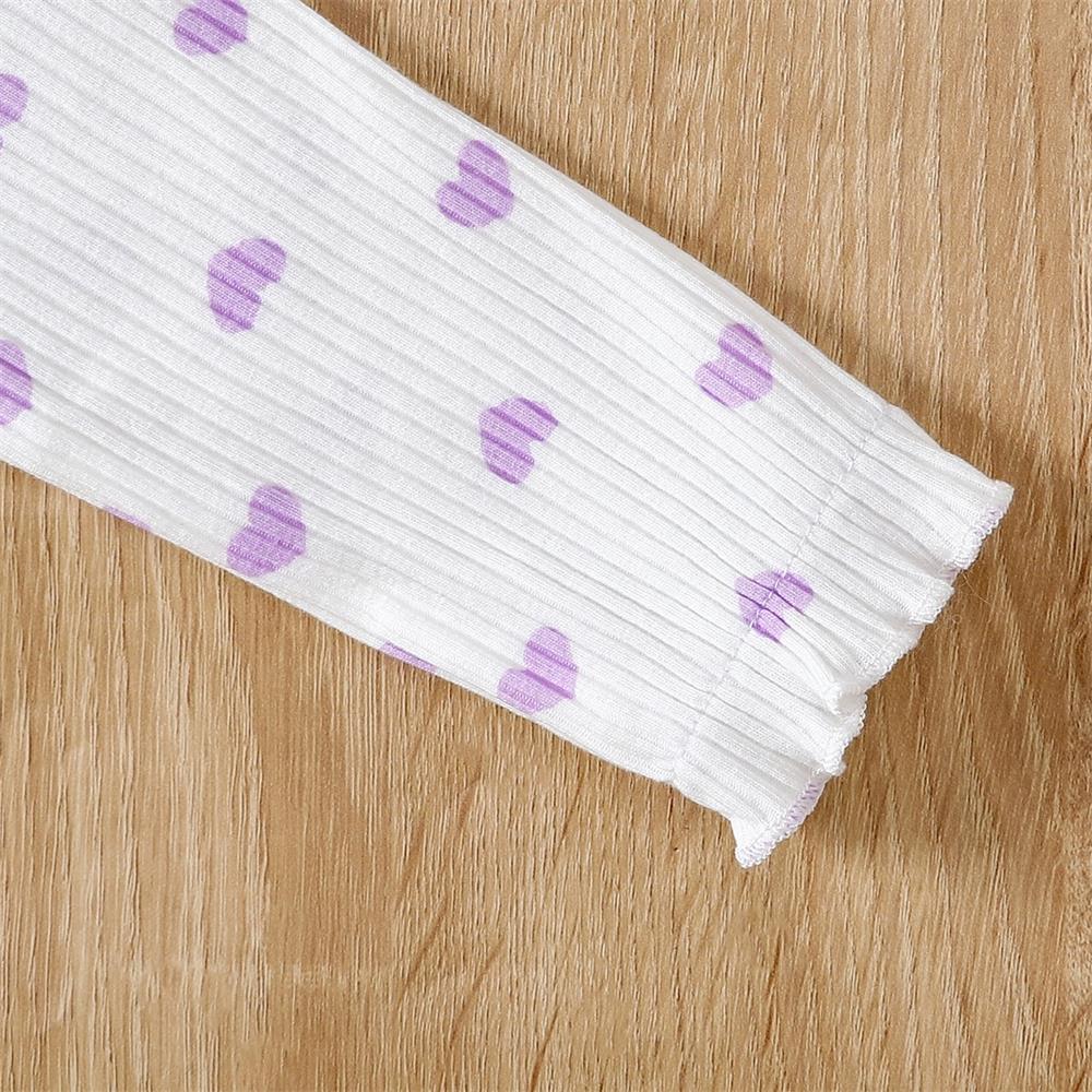 2PCS Little Heart Print Long Sleeve Baby Jumpsuit
