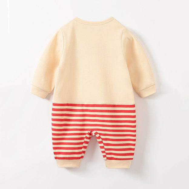 Striped Santa Claus Printed Long Sleeve Baby Jumpsuit